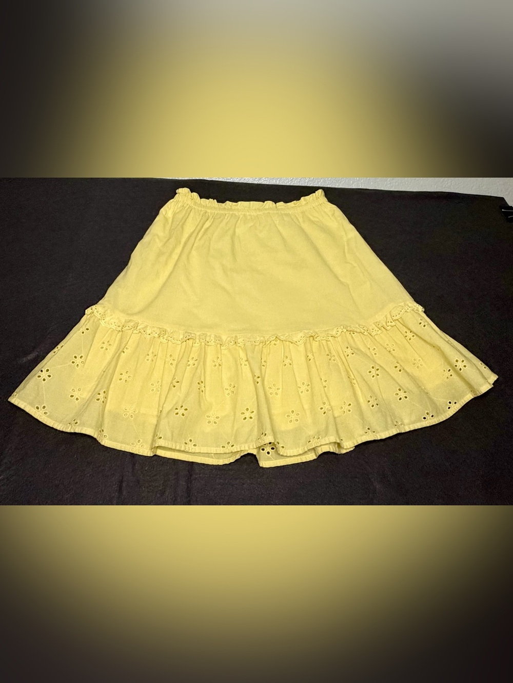 J.Crew Yellow Eyelet Ruffle Mini Skirt Elastic Waist XS